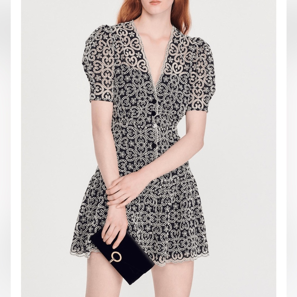 Sandro New with Tags. Size small. Black and white lace mini dress
